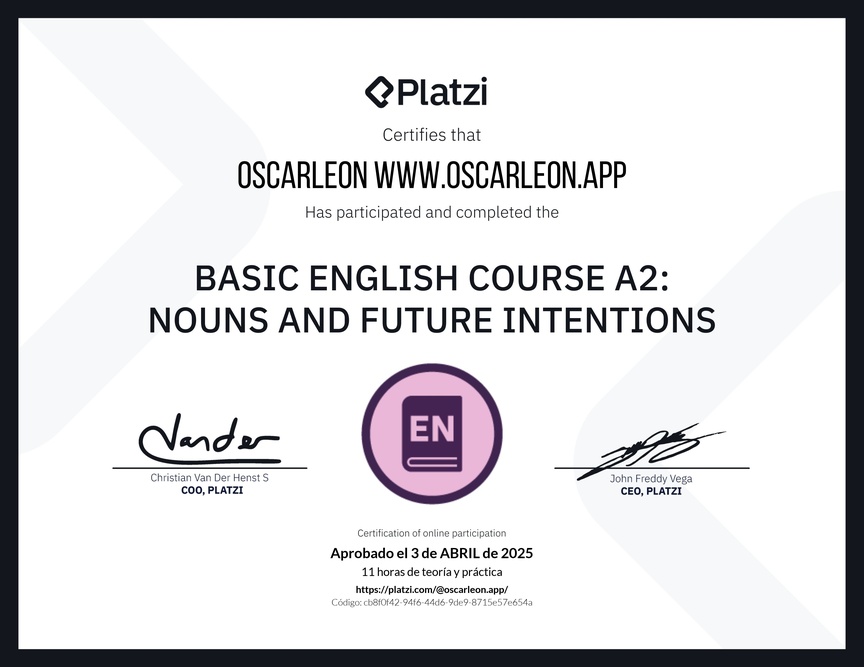 Curso de Inglés Básico A2: Sustantivos e Intenciones Futuras
