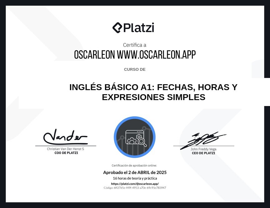 Inglés Básico A1: Fechas, Horas y Expresiones Simples